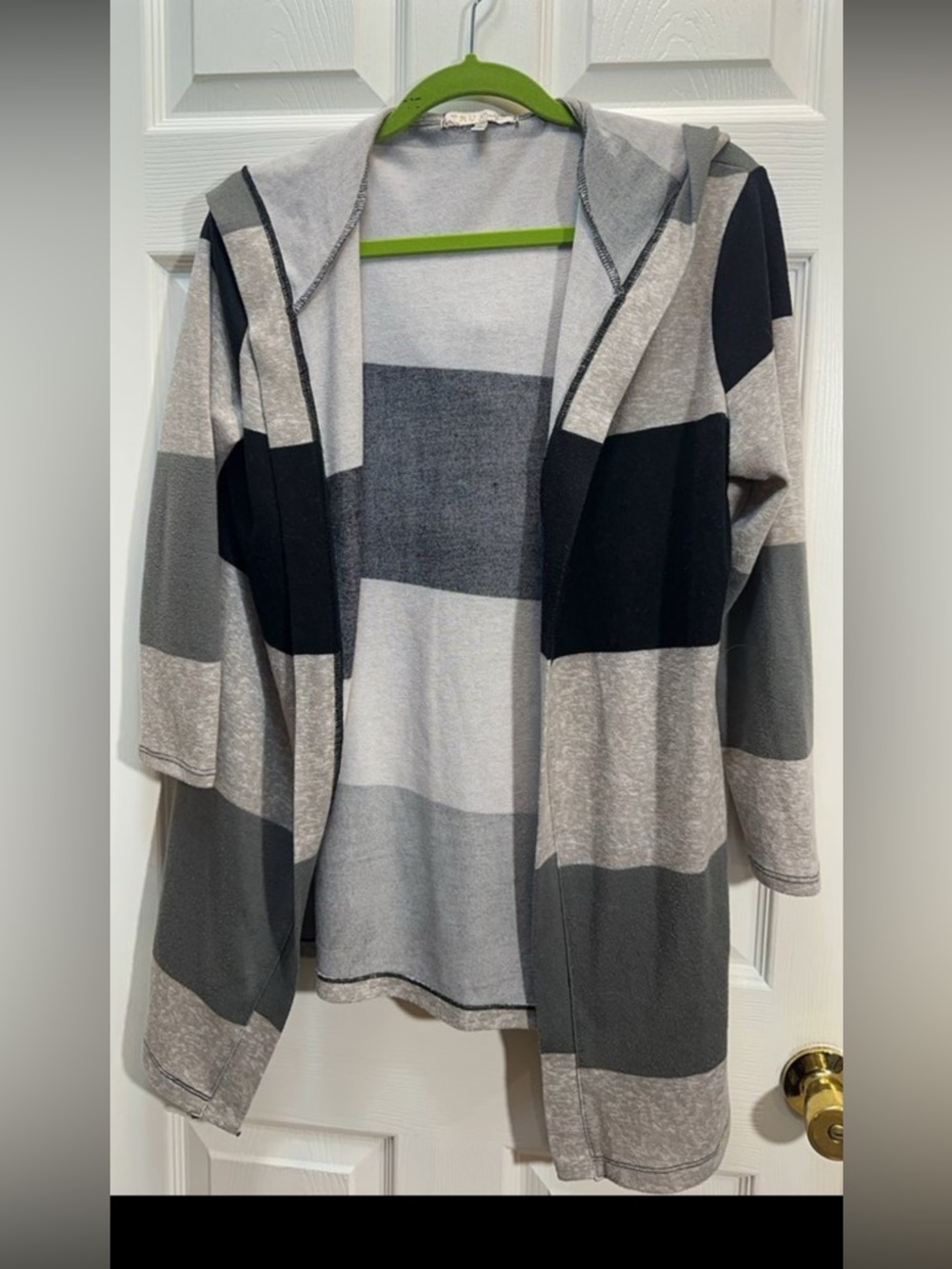 Striped Hooded Open-Front Cardigan - Gray & Black
